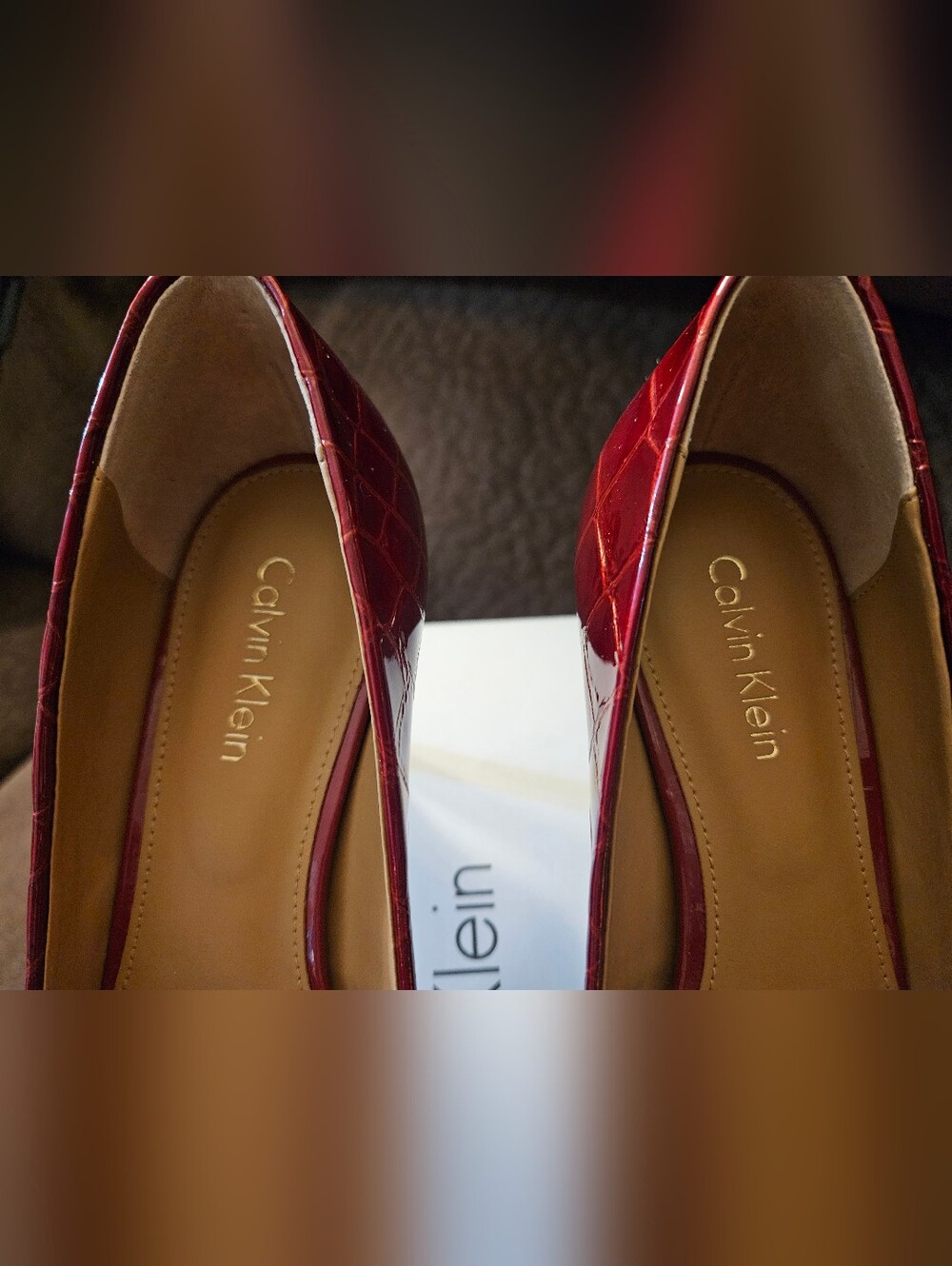 NIB Calvin Klein Gayle Patent Croc Print Cabernet Leather Pump Size 5.5M Red - Picture 6 of 7